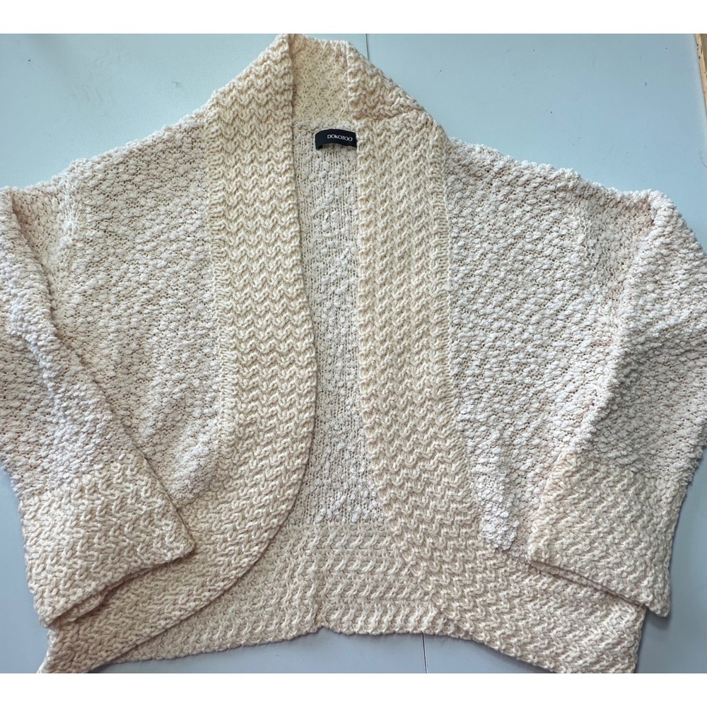 Dokotoo Womens Beige Popcorn Knit Open Front Shawl Collar Cardigan Sweater S